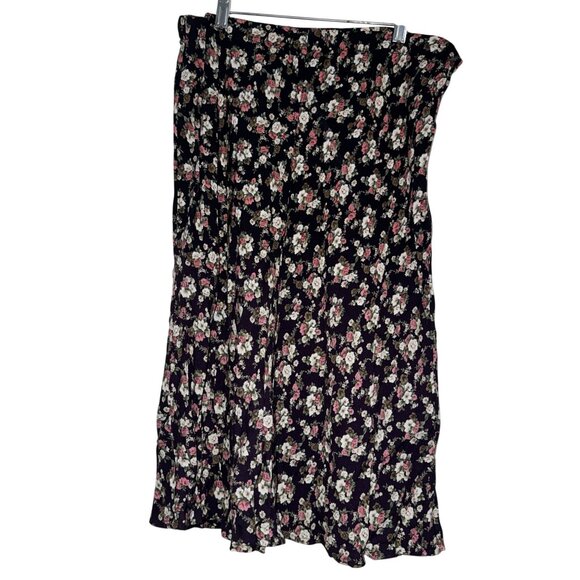 Floral Print Midi Skirt With Elastic Waistband Black Pink White - Picture 2 of 4